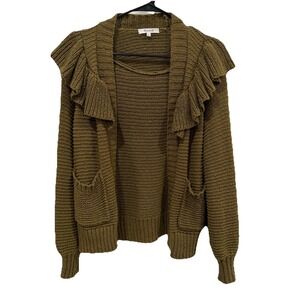 Women's MADEWELL Ruffle Cardigan Sweater MA699 Green‎ Size Small Ruffled